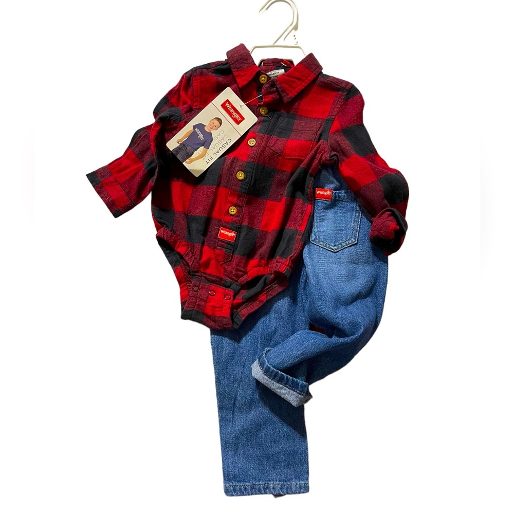 Wrangler Toddler Boys Long Sleeve Flannel Button-Up Shirt Outfit Set, Size 18m